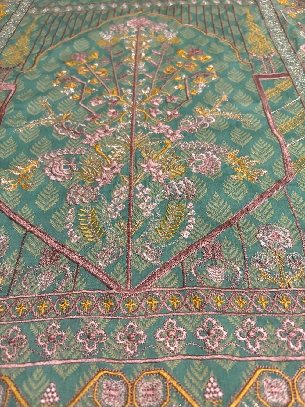 Embroidered Mint Green & Magenta Printed Ethnic Kurta Set